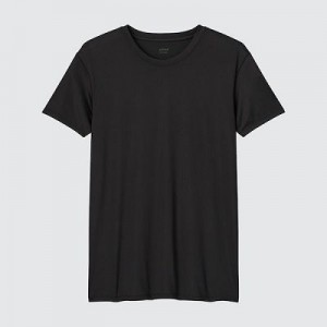 Camiseta Uniqlo AIRism Crew Neck Short-Sleeve Hombre Negras | 61253_PE