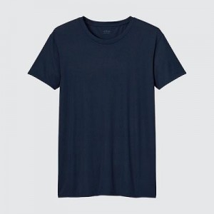 Camiseta Uniqlo AIRism Crew Neck Short-Sleeve Hombre Azul Marino | 872965_PE