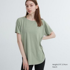 Camiseta Uniqlo AIRism Seamless Boat Neck Short-Sleeve Long Mujer Verde | 381729_PE