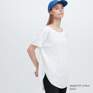 Camiseta Uniqlo AIRism Seamless Boat Neck Short-Sleeve Long Mujer Blancas | 219836_PE