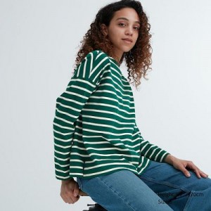 Camiseta Uniqlo A Rayas Long-Sleeve Mujer Verde | 521846_PE