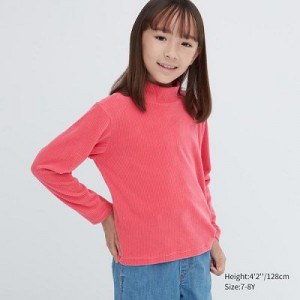 Camiseta Uniqlo Acanalado High Neck Long-Sleeve Niños Rosas | 392180_PE