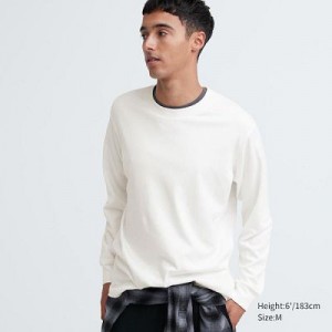 Camiseta Uniqlo Brushed Cotton Crew Neck Long-Sleeve Hombre Blancas | 690341_PE