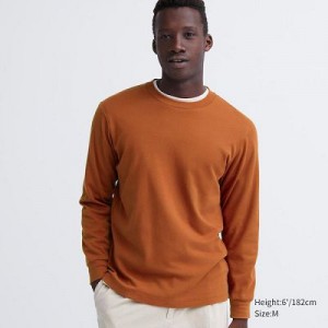 Camiseta Uniqlo Brushed Cotton Crew Neck Long-Sleeve Hombre Naranjas | 246830_PE