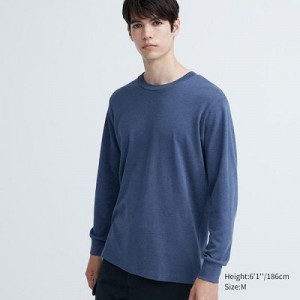 Camiseta Uniqlo Brushed Cotton Crew Neck Long-Sleeve Hombre Azules | 310497_PE