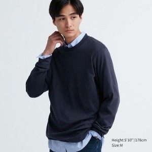 Camiseta Uniqlo Brushed Cotton Crew Neck Long-Sleeve Hombre Azul Marino | 257306_PE