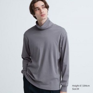 Camiseta Uniqlo Brushed Cotton Turtleneck Long-Sleeve Hombre Gris | 784156_PE