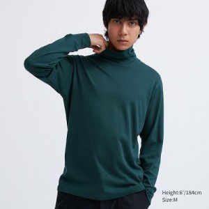 Camiseta Uniqlo Brushed Cotton Turtleneck Long-Sleeve Hombre Verde | 354716_PE