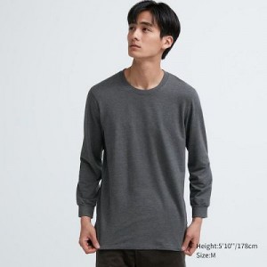 Camiseta Uniqlo HEATTECH Cotton Crew Neck Hombre Gris | 420739_PE