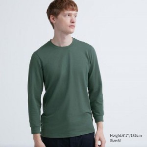 Camiseta Uniqlo HEATTECH Cotton Crew Neck Hombre Verde Oliva | 349512_PE