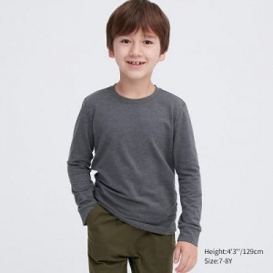 Camiseta Uniqlo HEATTECH Cotton Crew Neck Long-Sleeve Niños Gris | 286193_PE