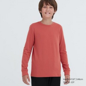 Camiseta Uniqlo HEATTECH Cotton Crew Neck Long-Sleeve Niños Naranjas | 741832_PE