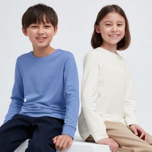 Camiseta Uniqlo HEATTECH Cotton Crew Neck Long-Sleeve Niños Azules | 62971_PE