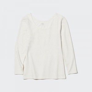 Camiseta Uniqlo HEATTECH Cotton Scoop Neck Long-Sleeve Mujer Blancas | 325417_PE