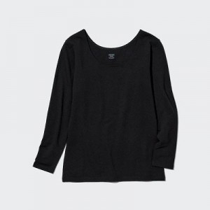 Camiseta Uniqlo HEATTECH Cotton Scoop Neck Long-Sleeve Mujer Negras | 32148_PE