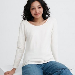 Camiseta Uniqlo HEATTECH Cotton Scoop Neck Long-Sleeve Mujer Blancas | 195608_PE