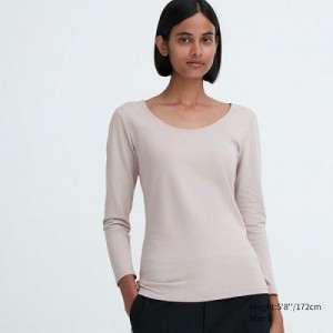 Camiseta Uniqlo HEATTECH Cotton Scoop Neck Long-Sleeve Mujer Gris | 830571_PE