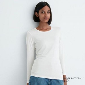 Camiseta Uniqlo HEATTECH Crew Neck Long-Sleeve Mujer Blancas | 251678_PE