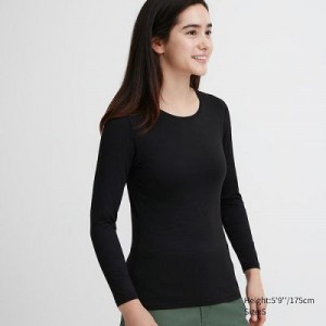 Camiseta Uniqlo HEATTECH Crew Neck Long-Sleeve Mujer Negras | 207495_PE