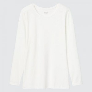 Camiseta Uniqlo HEATTECH Crew Neck Long-Sleeve Mujer Blancas | 904213_PE