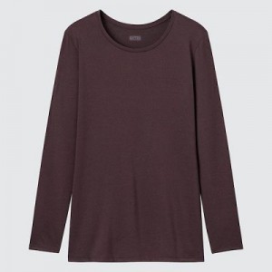 Camiseta Uniqlo HEATTECH Crew Neck Long-Sleeve Mujer Marrones | 859170_PE