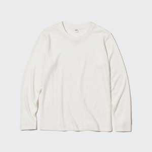 Camiseta Uniqlo HEATTECH Crew Neck Long-Sleeve Mujer Blancas | 549371_PE