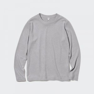 Camiseta Uniqlo HEATTECH Crew Neck Long-Sleeve Mujer Gris | 486031_PE