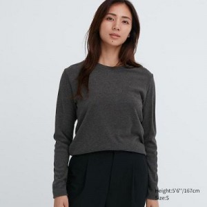 Camiseta Uniqlo HEATTECH Crew Neck Long-Sleeve Mujer Gris | 146978_PE