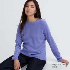 Camiseta Uniqlo HEATTECH Crew Neck Long-Sleeve Mujer Moradas | 936087_PE