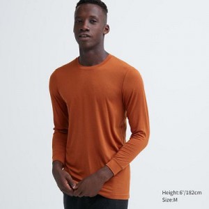 Camiseta Uniqlo HEATTECH Crew Neck Long-Sleeve Hombre Naranjas | 895642_PE