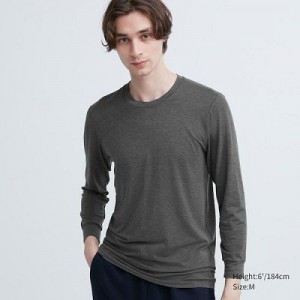 Camiseta Uniqlo HEATTECH Crew Neck Long-Sleeve Hombre Gris | 615238_PE