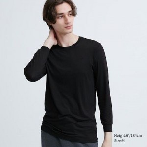 Camiseta Uniqlo HEATTECH Crew Neck Long-Sleeve Hombre Negras | 834651_PE