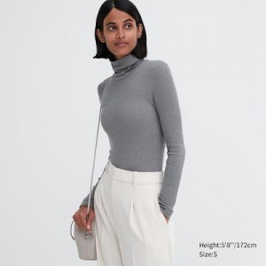 Camiseta Uniqlo HEATTECH Extra Warm Seamless Acanalado Turtleneck Long-Sleeve Mujer Gris | 417863_PE