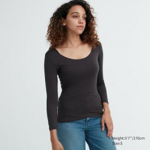 Camiseta Uniqlo HEATTECH Scoop Neck Long-Sleeve Mujer Gris | 78239_PE