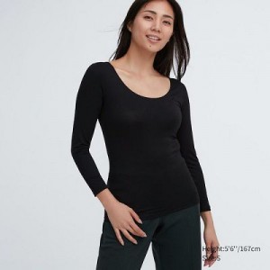 Camiseta Uniqlo HEATTECH Scoop Neck Long-Sleeve Mujer Negras | 206895_PE