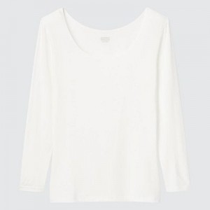 Camiseta Uniqlo HEATTECH Scoop Neck Long-Sleeve Mujer Blancas | 831946_PE