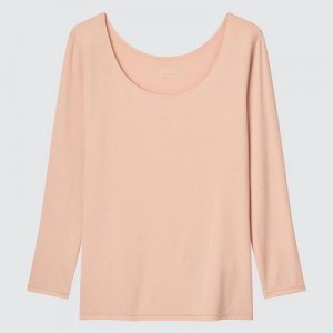 Camiseta Uniqlo HEATTECH Scoop Neck Long-Sleeve Mujer Rosas | 634087_PE