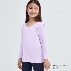 Camiseta Uniqlo HEATTECH Scoop Neck Long-Sleeve Niños Moradas | 504721_PE