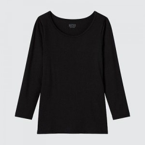 Camiseta Uniqlo HEATTECH Scoop Neck Long-Sleeve Niños Negras | 195746_PE