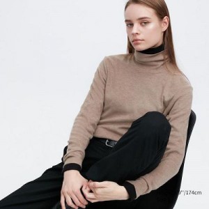 Camiseta Uniqlo HEATTECH Turtleneck Long-Sleeve Mujer Beige | 294638_PE