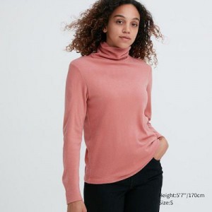 Camiseta Uniqlo HEATTECH Turtleneck Long-Sleeve Mujer Rosas | 327094_PE