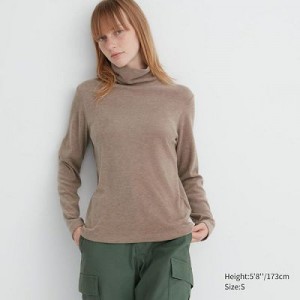 Camiseta Uniqlo HEATTECH Turtleneck Long-Sleeve Mujer Beige | 275146_PE