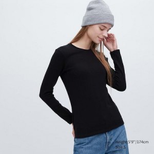 Camiseta Uniqlo HEATTECH Ultra Warm Crew Neck Long-Sleeve Mujer Negras | 592186_PE