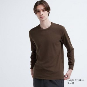 Camiseta Uniqlo HEATTECH Ultra Warm Crew Neck Long-Sleeve Hombre Marrones | 130762_PE