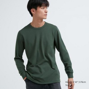 Camiseta Uniqlo HEATTECH Ultra Warm Crew Neck Long-Sleeve Hombre Verde | 936528_PE