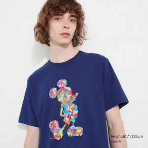 Camiseta Uniqlo Mickey Stands UT Hombre Azules | 41352_PE