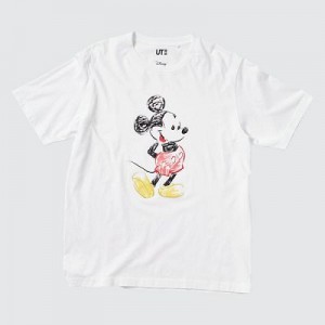 Camiseta Uniqlo Mickey Stands UT Hombre Blancas | 452701_PE