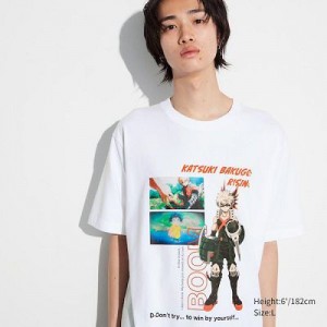 Camiseta Uniqlo My Hero Academia UT Hombre Blancas | 678532_PE