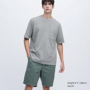 Camiseta Uniqlo Oversized Pocket Crew Neck Half-Sleeve Hombre Gris | 578691_PE