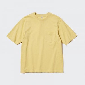 Camiseta Uniqlo Oversized Pocket Crew Neck Half-Sleeve Hombre Amarillo | 427809_PE